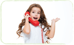 little girl on a red telephone