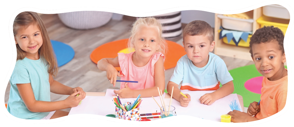 children doing art at table